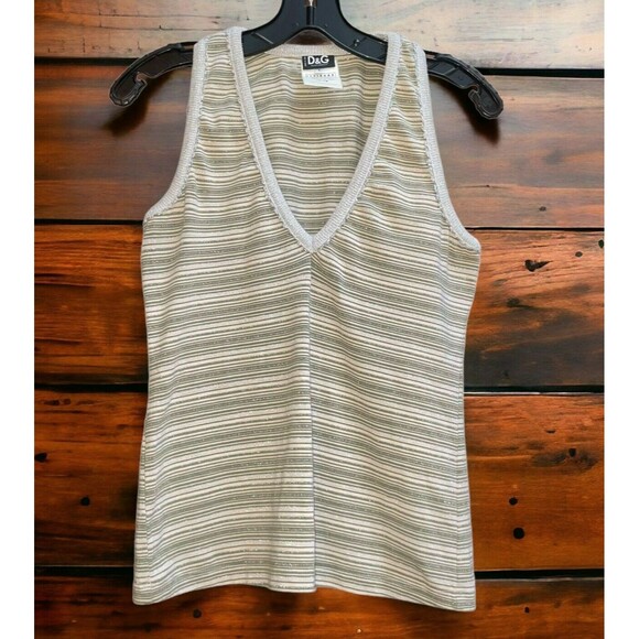 Vtg y2k D&G Dolce and Gabbana Sleeveless Striped Top Silver Sparkle Thread - Picture 1 of 8